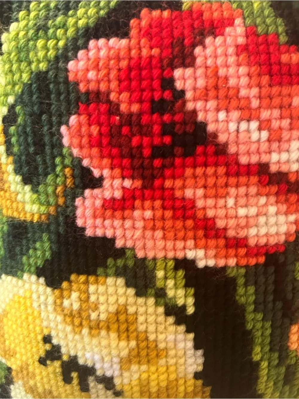 Vintage Orchidea Floral Needlepoint Pillow Already Finished